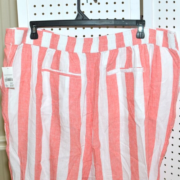 Plus Size 26/28W Cato Wide Leg Cropped Linen Coral Striped Beach Pants NWT - Picture 9 of 11